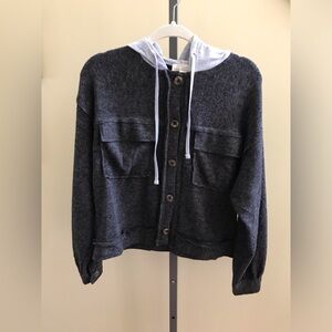 Zenana NWT Black Hoodie Button Front Size Small